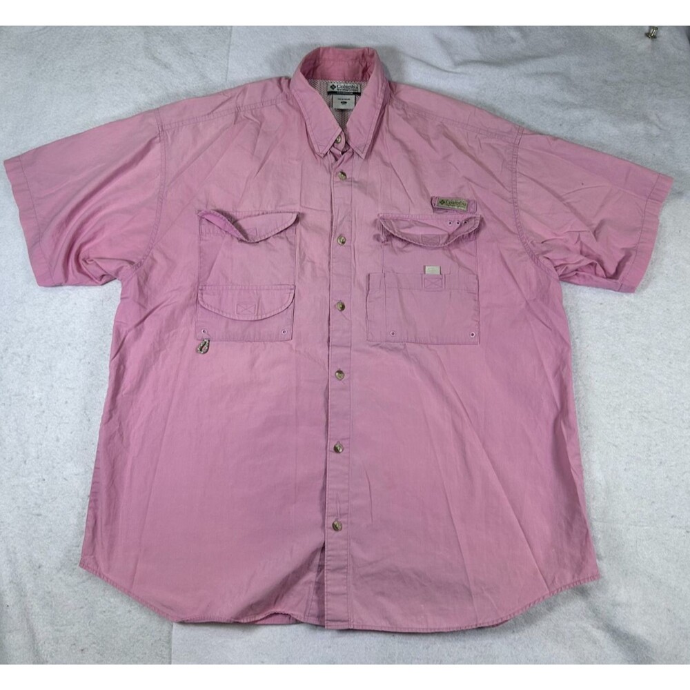 Columbia PFG Men's XL Pink Short Sleeve Fishing Shirt Vented Mesh Back